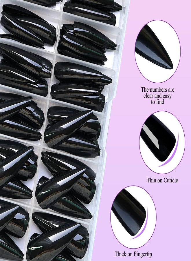 LuckForever 144pc Black Press on Nails Long Stiletto Fake Nails with Glue Tabs, Black Nails Press ons Nails Stiletto Glue on Nail Pointy Acrylic Nails Stick False Artificial Fingernail for Women Girls - Image 5